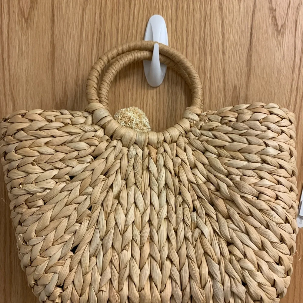 Woven Straw Circle-Handle Satchel in Natural